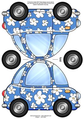 Funky Floral Car Shaped Card