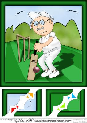 8 x 8 Bert Plays Cricket Scalloped Corner Topper