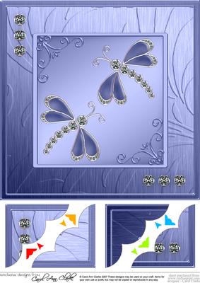 Diamante Dragonflies 8 x 8 Scalloped Corner Topper