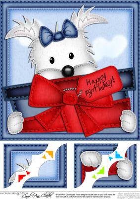 8 x 8 Jock Westie's Present Scalloped Corner Topper