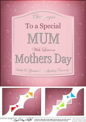 8 x 8 Mothers Day Champers Label Scalloped Corner Topper