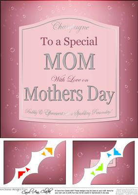 8 x 8 Mothers Day Champers Label Scalloped Corner Topper