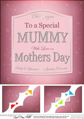8 x 8 Mothers Day Champers Label Scalloped Corner Topper