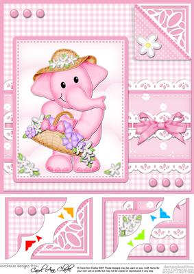 8 x 8 Lola Elephant's Bonnet & Basket Scalloped Corner