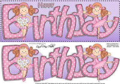 Birthday Ballerina Large Dl Quick Card N 3D Decoupage