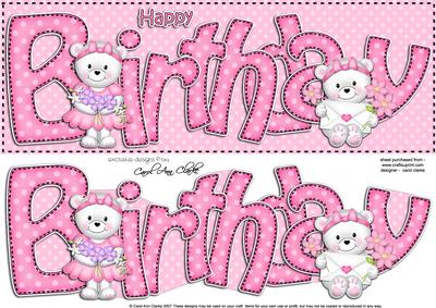 Birthday Teddies Large Dl Quick Card N 3D Decoupage