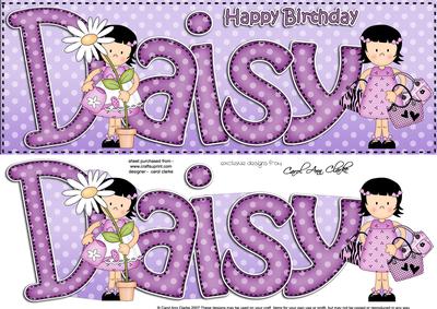 Girlz Birthday Daisy Large Dl Quick Card 3D Decoupage