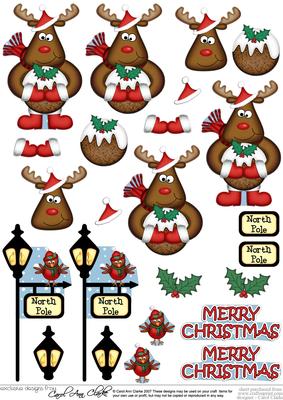 Xmas Rudolph's Pudding 3D Decoupage Step by Step Designs