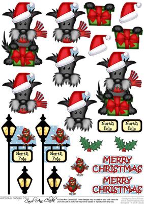 Xmas Scottie Dog's Present 3D Decoupage Step by Step Designs
