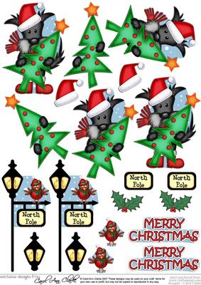 Xmas Scottie Dog's Tree 3D Decoupage Step by Step Designs