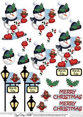 Xmas Skating Snowman 3D Decoupage Step by Step Designs