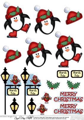 Xmas Skating Penguin 3D Decoupage Step by Step Designs