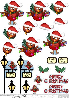 Xmas Robin's Xmas Lights 3D Decoupage Step by Step Designs