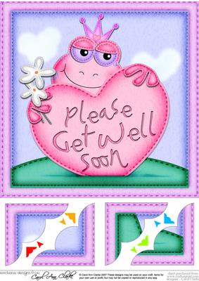 8 x 8 Freya Frog's Get Well Heart Scalloped Topper