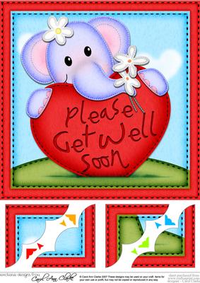 8 x 8 Lola Elephant's Get Well Heart Scalloped Topper
