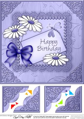 8 x 8 Daisies on Metallic Lace Scalloped Corner Topper