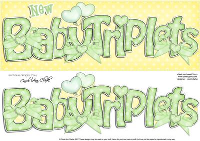 Large Dl New Baby Triplets Felties Card & 3D Decoupage