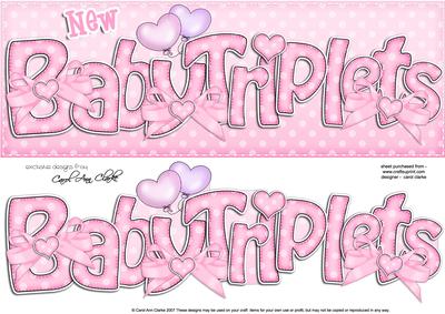 Large Dl New Baby Triplets Felties Card & 3D Decoupage