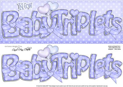 Large Dl New Baby Triplets Felties Card & 3D Decoupage