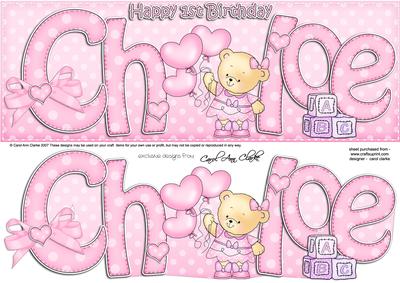 1st Birthday Chloe Large Dl Quick Card N 3D Decoupage
