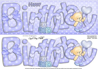 Birthday Teddy Large Dl Quick Card N 3D Decoupage