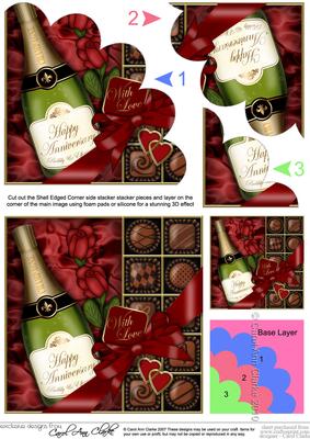 Anniversary Champers Chocs N Roses Shell Edged Corner Stacke