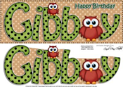 Large Dl Birthday Gibby Quick Card N 3D Decoupage