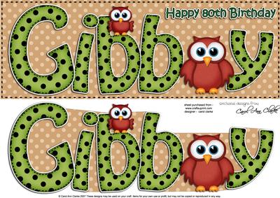 Large Dl 80th Birthday Gibby Quick Card N 3D Decoupage