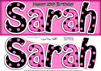 25th Birthday Sarah Large Dl Quick Card N 3D Decoupage