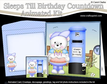 3D Teddy Ed Sleeps Till Birthday Countdown Moveable