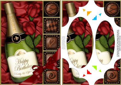 A5 Birthday Champers Chocs N Roses Scallop Corner N Pyramage