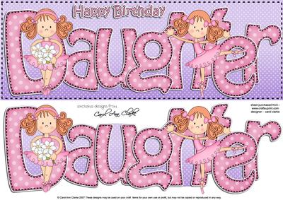 Ballerina Birthday Daughter Large Dl Quick Card 3D Decoupae
