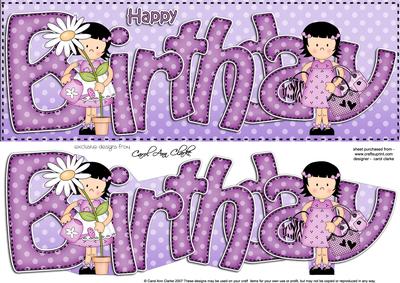 Girlz Birthday Large Dl Quick Card 3D Decoupae