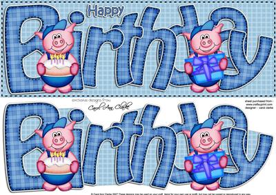 Pigs Birthday Large Dl Quick Card 3D Decoupae