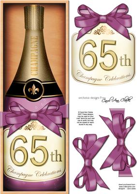 Large Dl 65th Champers in a Box Quick Card 3D Decoupage