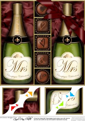 8 x 8 Mrs & Mrs Champers N Chocs Scalloped Corner Topper