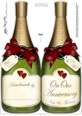 Large Dl Wife Anniversary Champagne Bottle Shaped Card