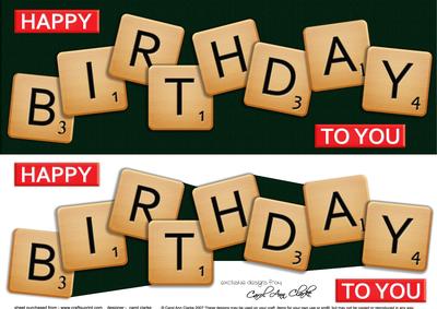 Large Dl Word Game Birthday Quick Card N 3D Decoupage
