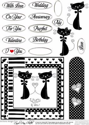 Kool Kats Purrfect Love Monochrome Quick Card with Decoupage