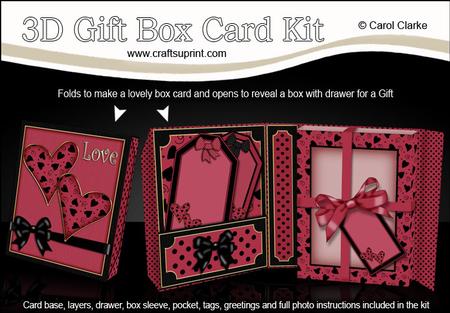3D Romantic Hearts Gift Box Card Kit with 3D Decoupage