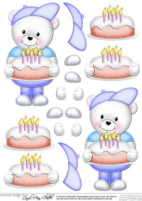 Teddy Ed's Birthday Cake 3D Decoupage Designs