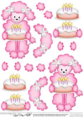 Bonbon Poodle Dog's Birthday Cake 3D Decoupage Designs