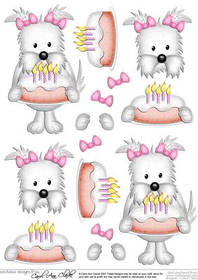 Jess Westie Dog's Birthday Cake 3D Decoupage Designs