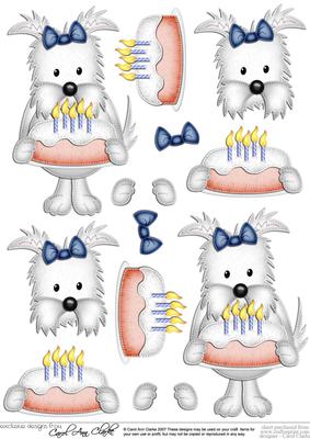 Jock Westie Dog's Birthday Cake 3D Decoupage Designs