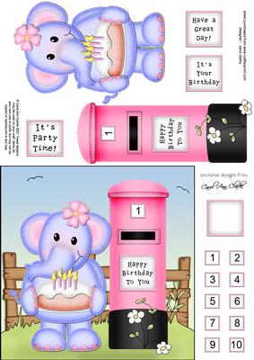 Lola Elephant N Postbox Quick Card N 3D Decoupage