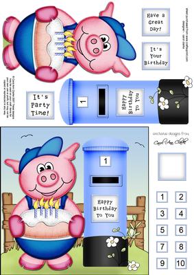 Ziggy Piggy N Postbox Quick Card N 3D Decoupage