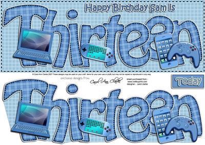 13th Birthday Sam Large Dl Quick Card N 3D Decoupage