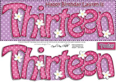 13th Birthday Lauren Large Dl Quick Card N 3D Decoupage