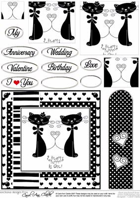 Kool Kats Purrfect Love Monochrome Quick Card with Pyramage