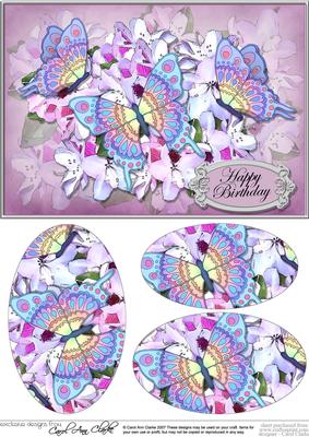 A5 Birthday Flowers & Butterfly Oval Pyramage Topper